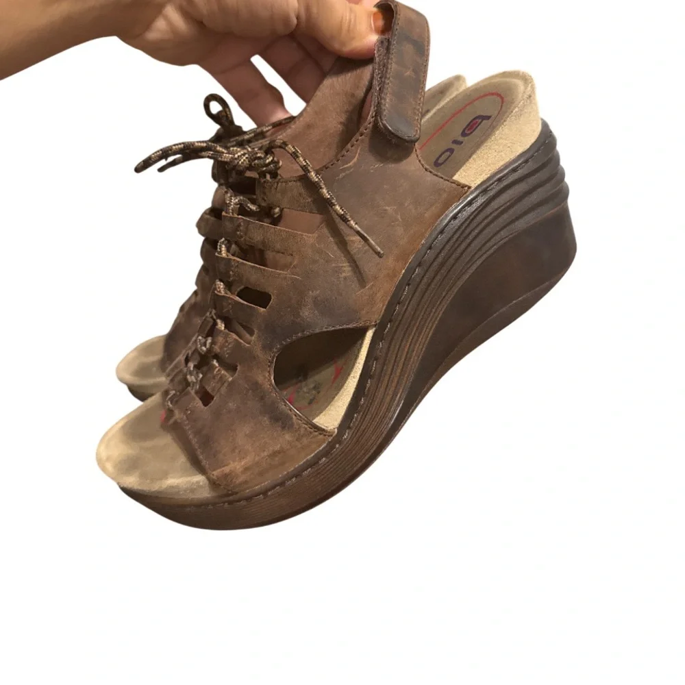 Biónica‎ brown leather strap wedge platform sandals - Picture 2 of 5